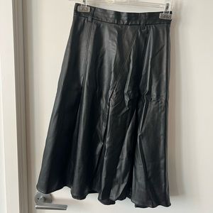 Pink Tartan Vegan Leather Pleated A-line Midi Skirt